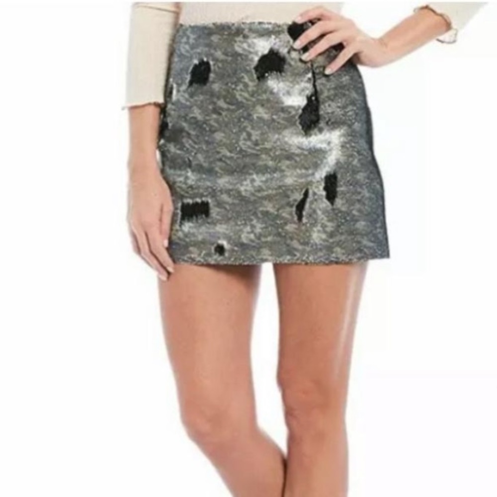 Free People Skinny Sequin Camo Mini Skirt NWT, 4